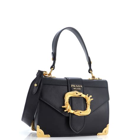 prada city cahier shoulder bag animalier orange black